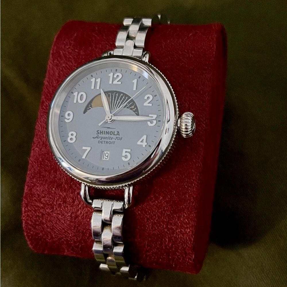 Shinola 34mm Birdy Moon Phase watch